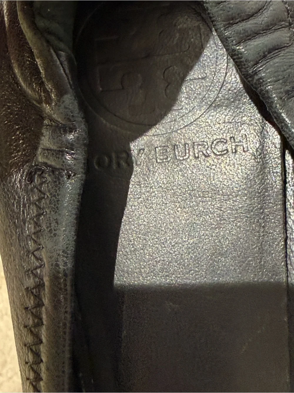 Tory Burch Reva ballet flats black leather with silver logo 9.5